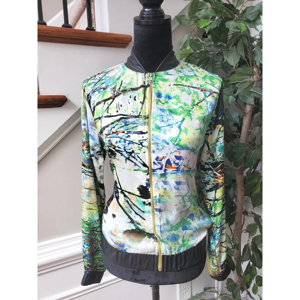 Wenjie Womens Multicolor Polyester Long Sleeve Full Zip Casual Jacket Size Small